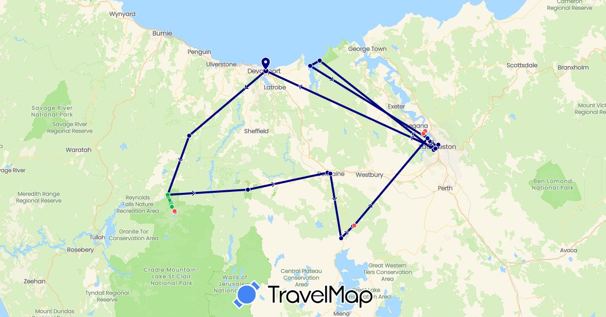TravelMap itinerary: driving, bus, hiking in Australia (Oceania)